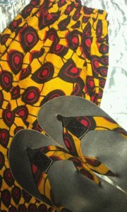 These are some our Kitengi Products we make at our center. Kitenge Flipflops with matching Yaye life Pants!